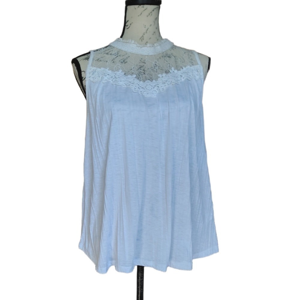 Womens Edwardian Lace Crochet Mock Neck Loose Flowing Sleeveless Top XL Coquette